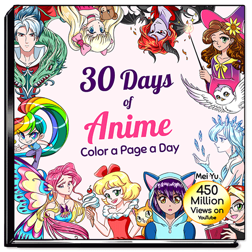 Cover of 30 Days of Anime: Color a Page a Day by Mei Yu.