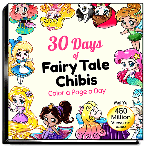 Cover of 30 Days of Fairy Tale Chibis: Color a Page a Day by Mei Yu.