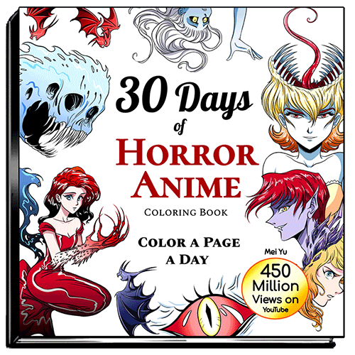 Cover of 30 Days of Horror Anime Coloring Book by Mei Yu.