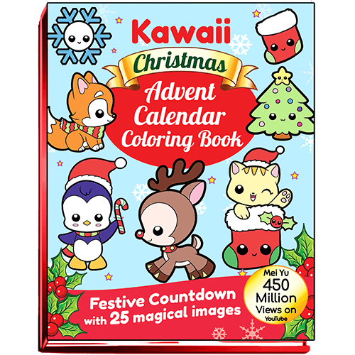 Cover of Kawaii Christmas Advent Calendar Coloring Book by Mei Yu.