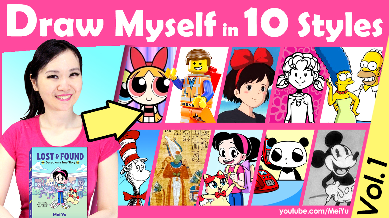 Video thumbnail for Mei Yu's Draw Myself in 10 Art Styles drawing challenge video.