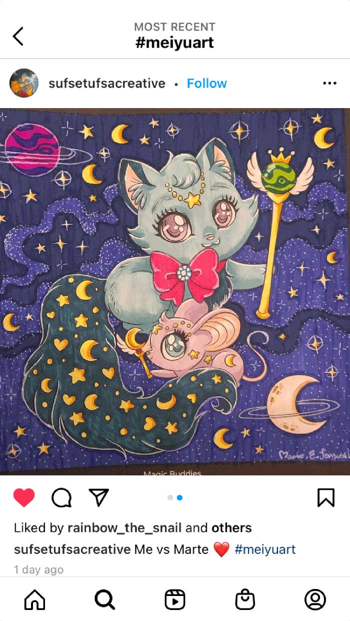 Fan coloring from Mei Yu's coloring books, featuring cute fantasy animals.