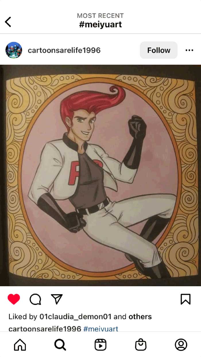 Fan coloring from Mei Yu's coloring books, featuring a villain from pop culture reimagined as a genderbend.