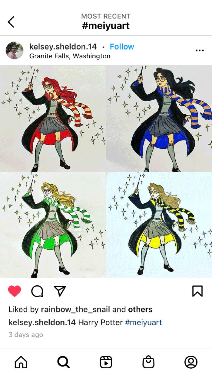 Fan coloring from Mei Yu's coloring books, featuring a pop culture character reimagined as a genderbend.