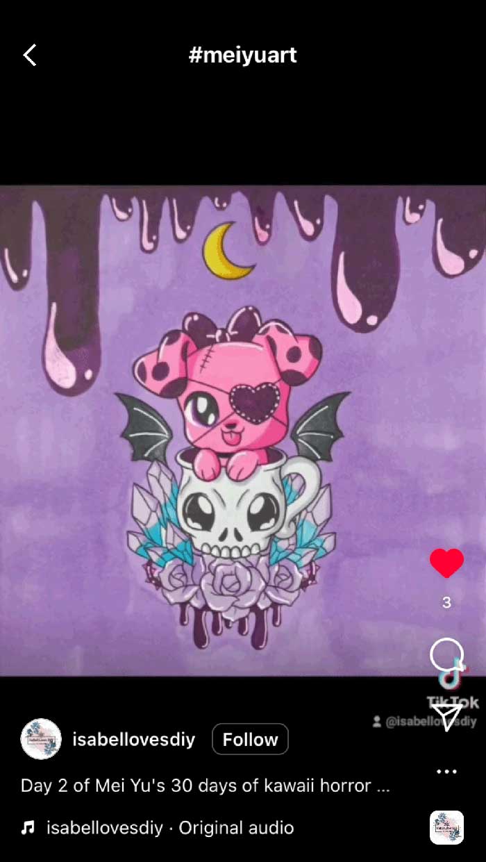 Fan coloring from Mei Yu's coloring books, featuring a cartoon of a cute gothic puppy.