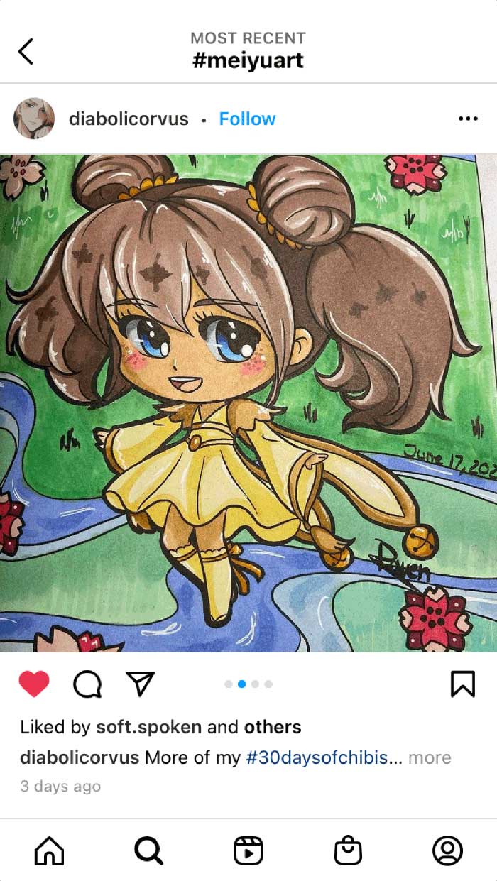 Fan coloring from Mei Yu's coloring books, featuring a cute chibi girl.