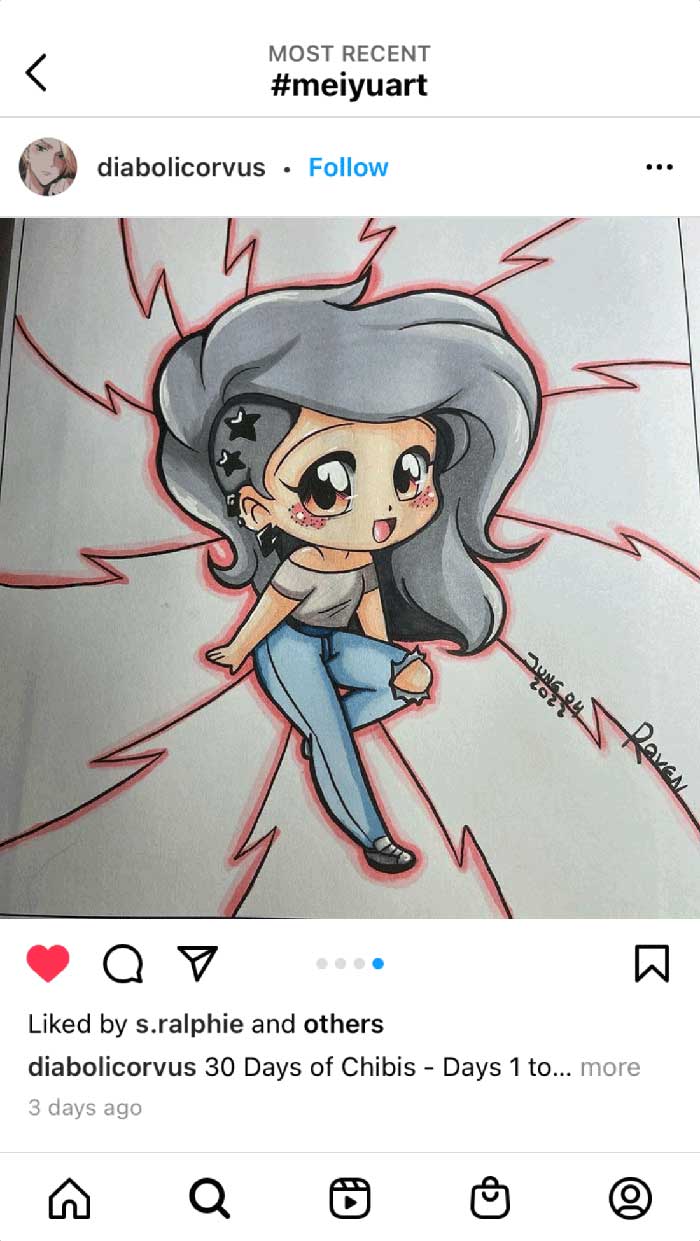 Fan coloring from Mei Yu's coloring books, featuring a cute chibi teen girl.