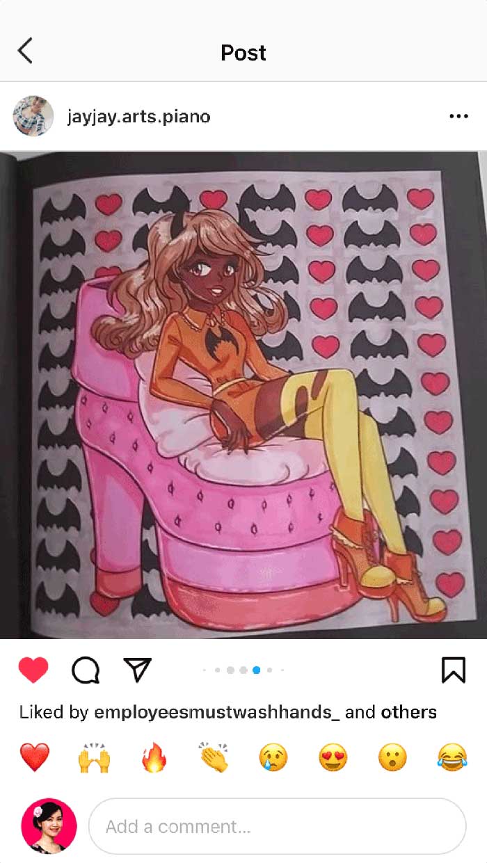 Fan coloring from Mei Yu's coloring books, featuring a beautiful gothic girl.