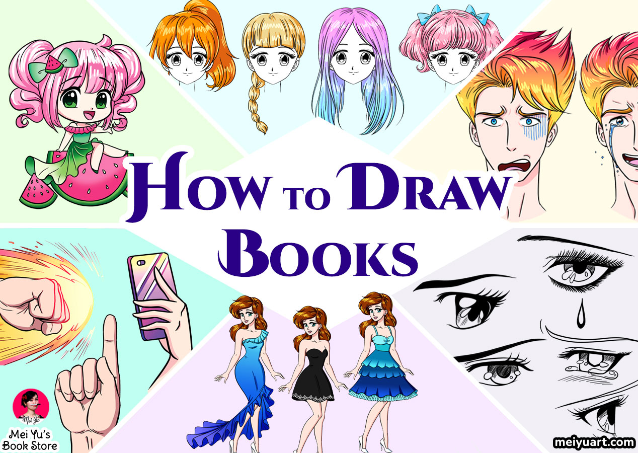 A spread of one of Mei Yu's how to draw books about drawing eyes.