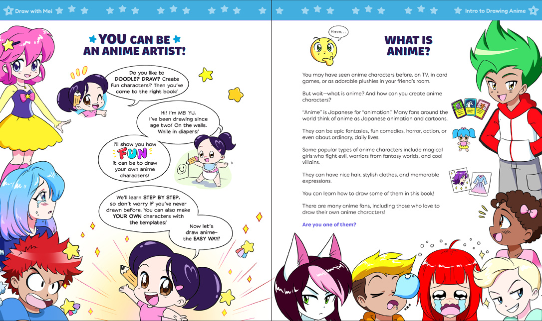 Draw with Mei preview pages: introduction to anime.