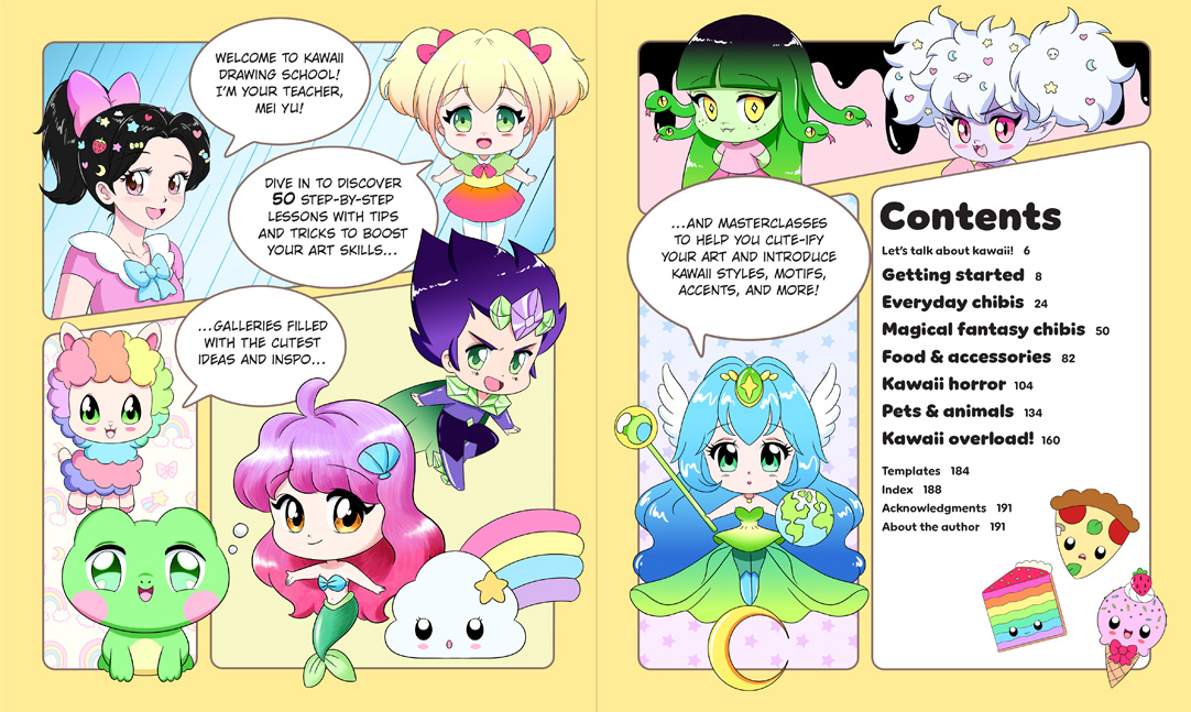 Kawaii Drawing School preview pages: table of contents.