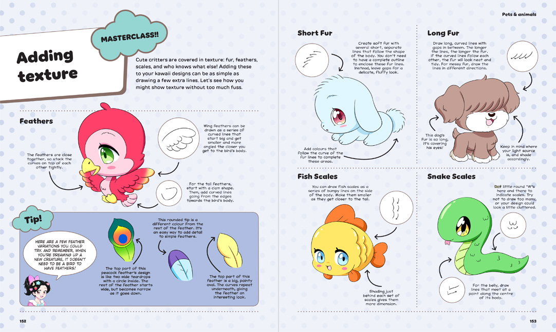 Kawaii Drawing School preview pages: adding texture Masterclass.