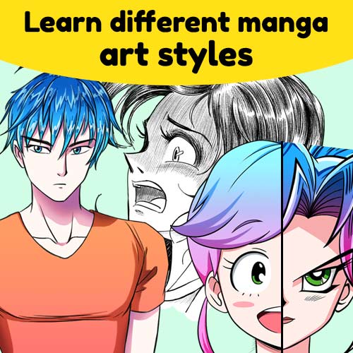 Learn how to draw manga characters and different art, cartoon, and comic styles.