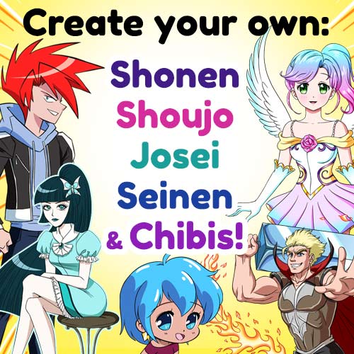 Create your own kind of shonen, shoujo, josei, seinen, and chibi characters!