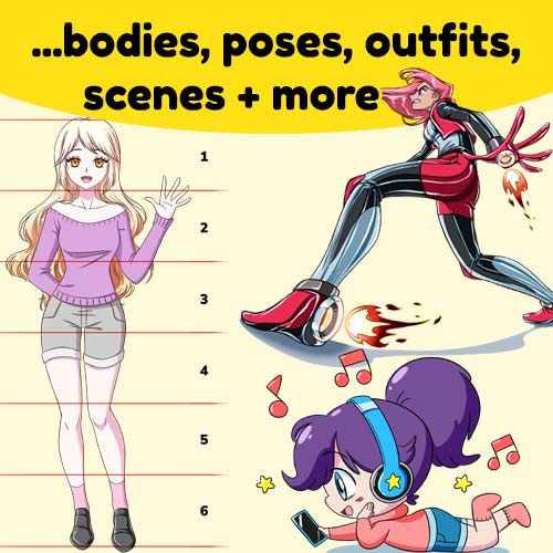 Learn how to draw bodies, poses, outfits, and scenes.