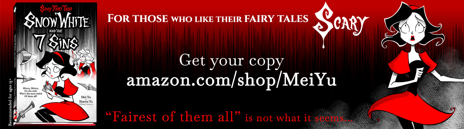 Promo banner for Mei's graphic novels Lost & Found and Best Friend, Worst Bully.