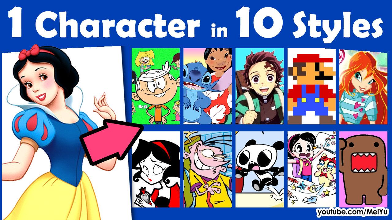 Video thumbnail for Mei Yu's Draw Snow White in 10 art styles challenge video.